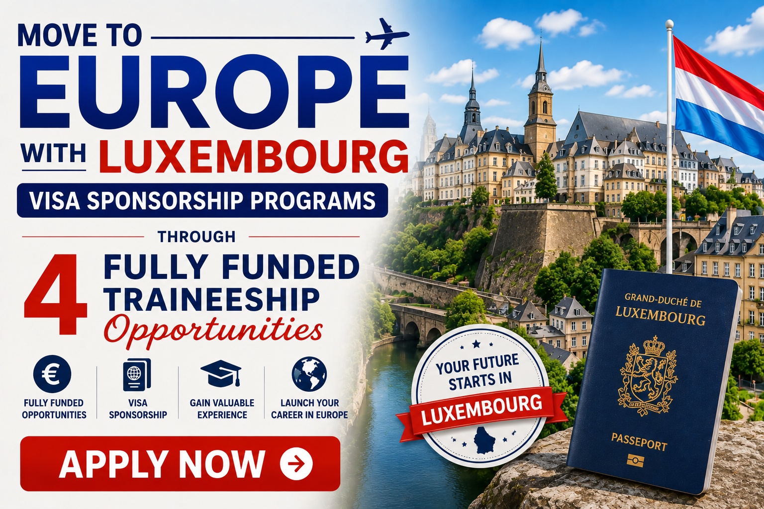 Move to Europe With Luxembourg Visa Sponsorship: 4 Fully Funded Traineeship Programs (2026/2027)