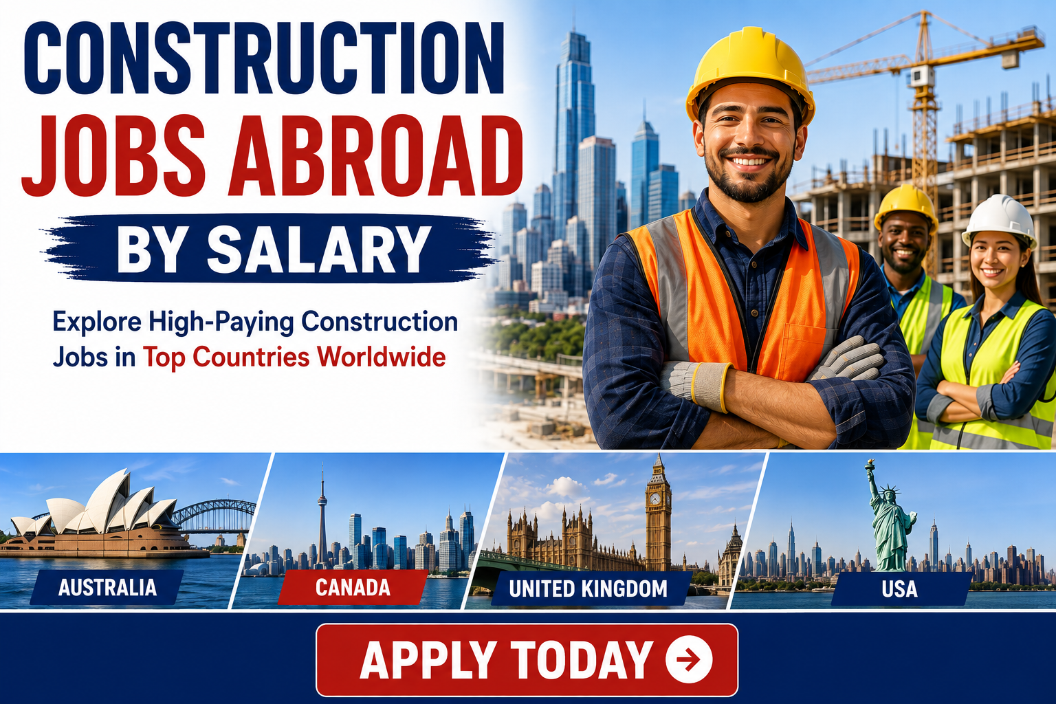 Construction Jobs Abroad by Salary: Comparing Pay Across Roles, Canada, Australia, UK & US