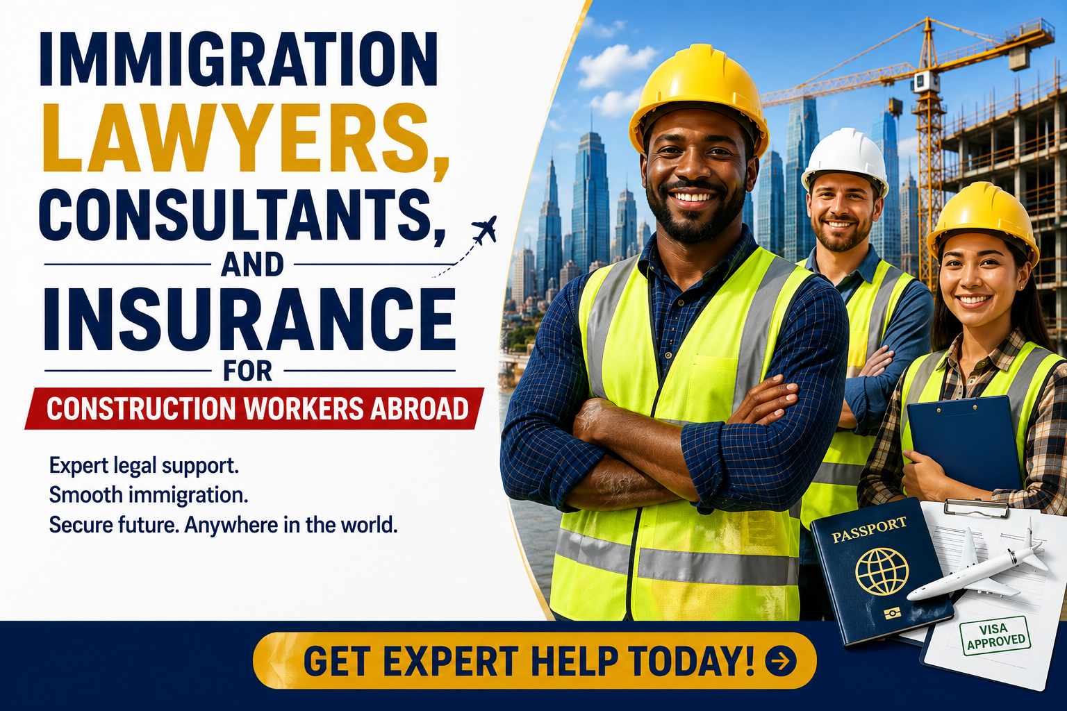 Immigration Lawyers, Consultants, and Insurance for Construction Workers Abroad